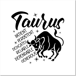 Taurus Zodiac Sign Positive Personality Traits Posters and Art